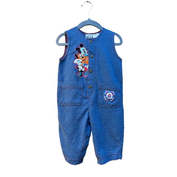 Disney Other - Baby Mickey & Co Vintage Blue One Piece Embroidered Overalls Disney Characters